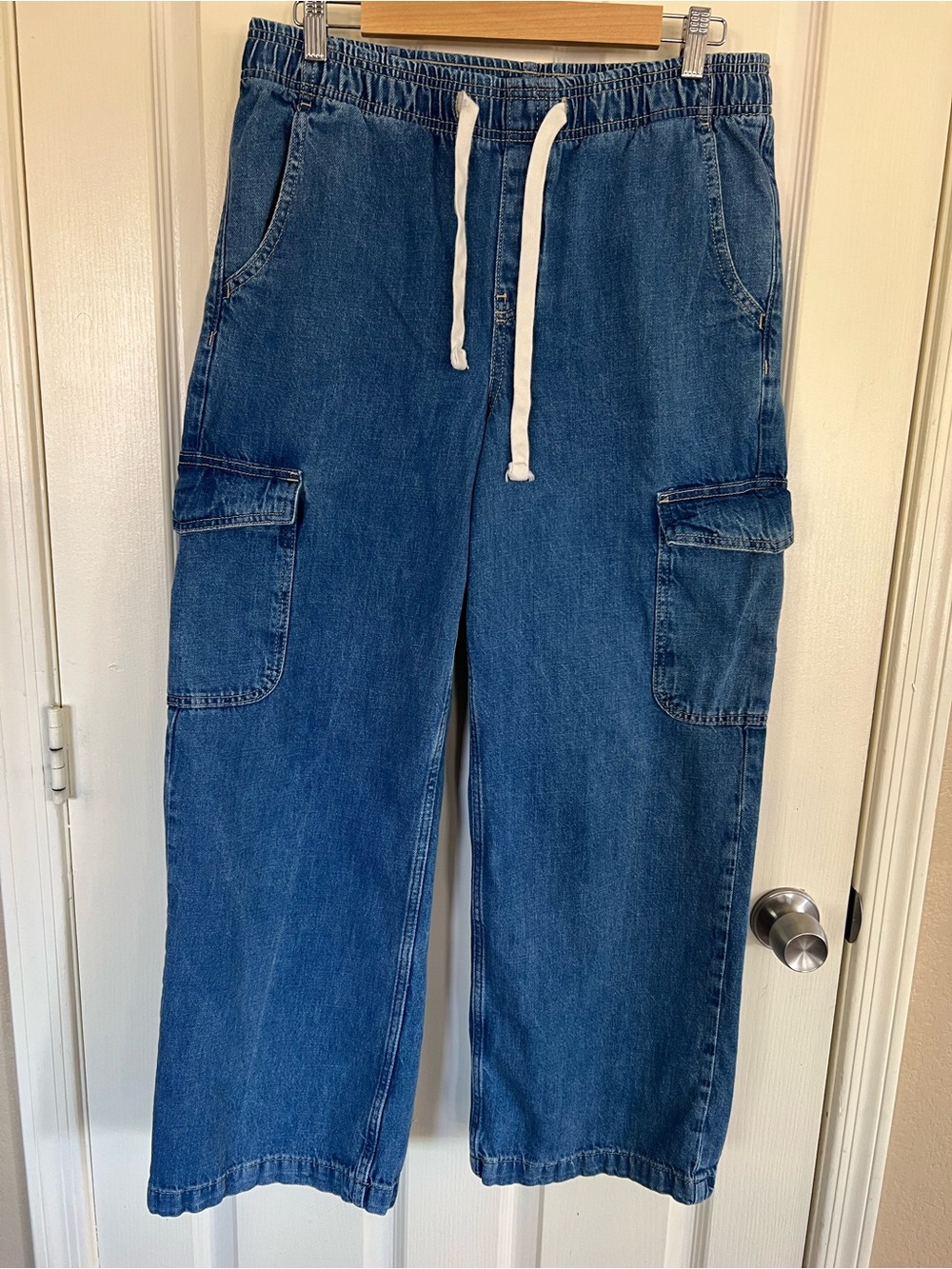 GAP Denim High Rise Wide Leg Cargo Pants Women’s Medium Pull On Jeans